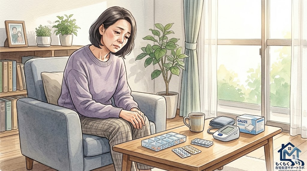 介護疲れで一人で悩む主介護者のイメージ