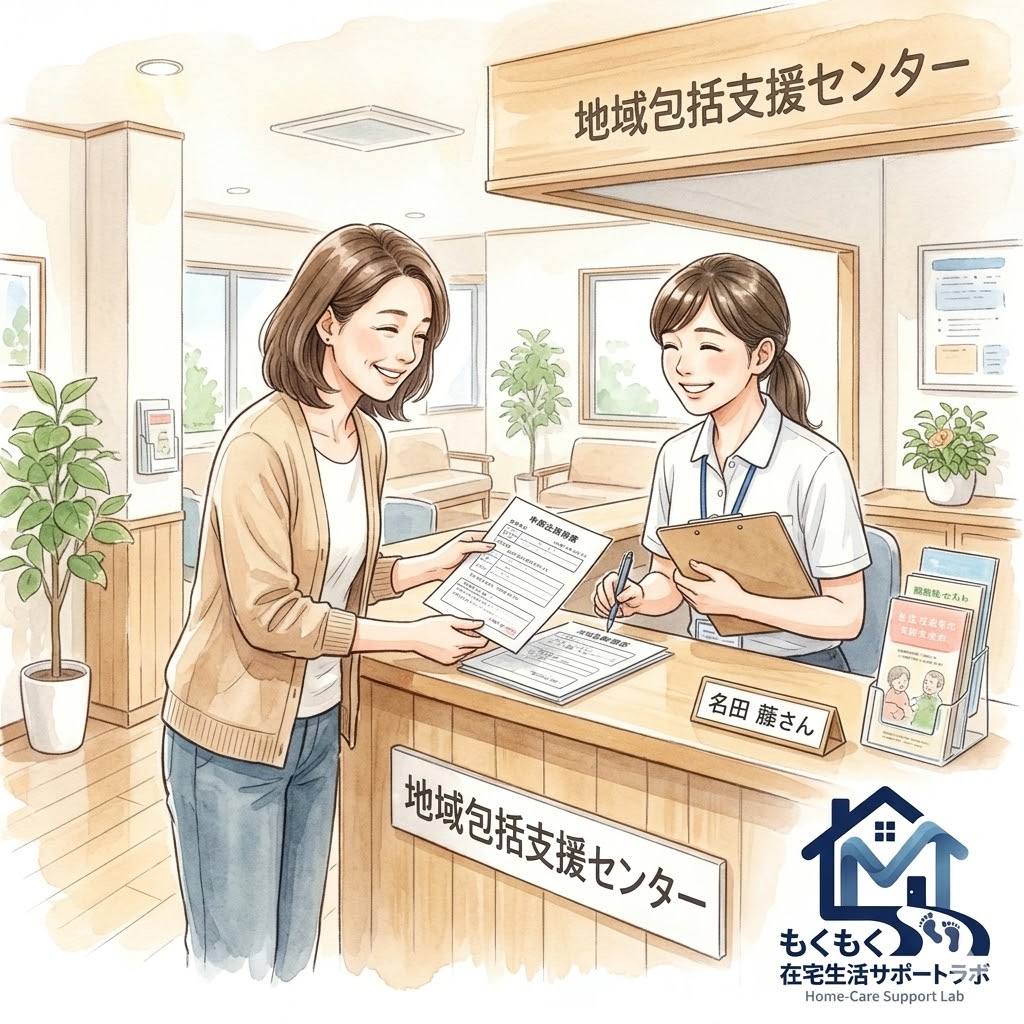 地域包括支援センターで相談する様子
