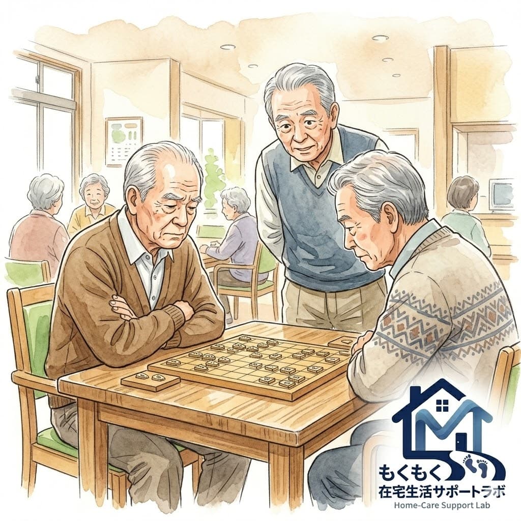 将棋を楽しむ高齢男性のイラスト