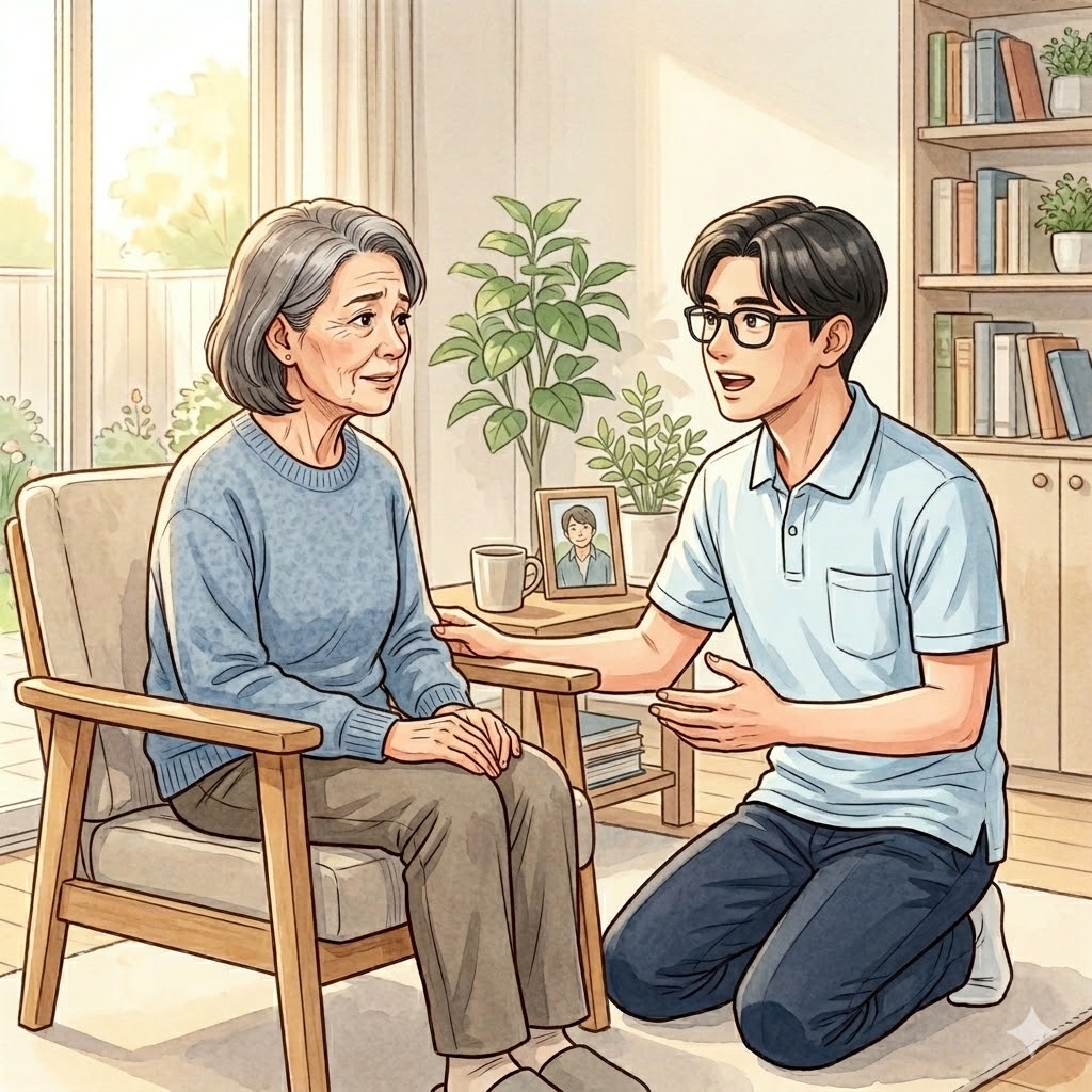 物忘れと認知症の違いを確認する家族のイメージ