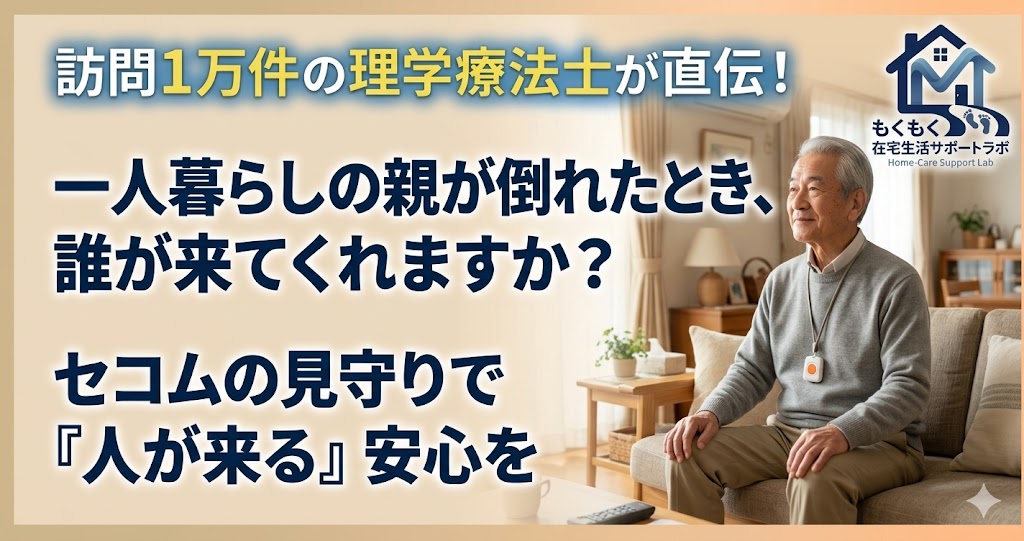 一人暮らし高齢者とセコムの見守り・緊急通報サービスを解説する記事のアイキャッチ画像