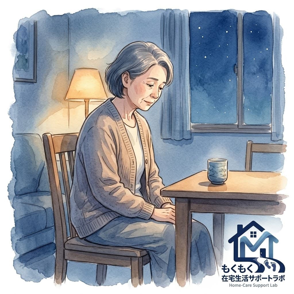 在宅介護の限界を感じた家族が専門家に相談するイラスト