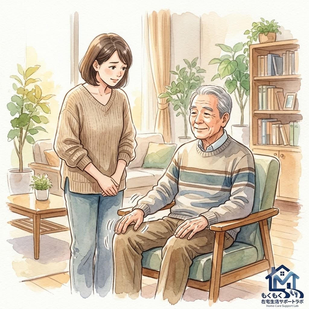 パーキンソン病の4大症状(振戦・筋固縮・動作緩慢・姿勢反射障害)を解説するイラスト