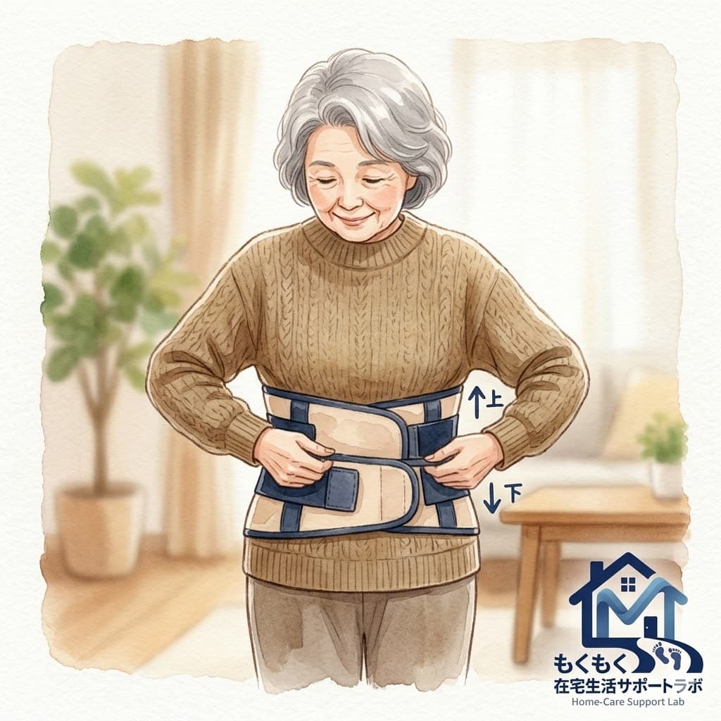 コルセットを正しく装着している高齢者のイラスト
