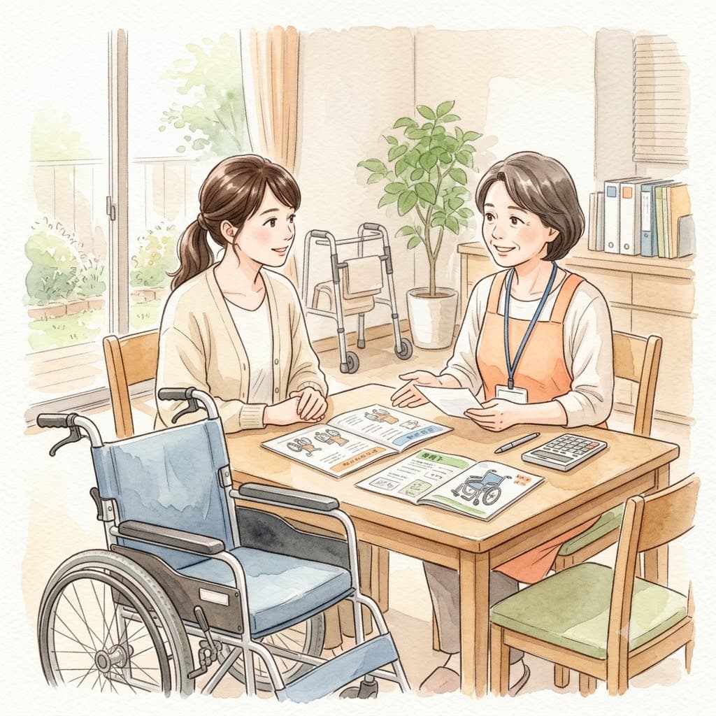 車椅子をレンタルか購入か福祉用具相談員に相談する家族