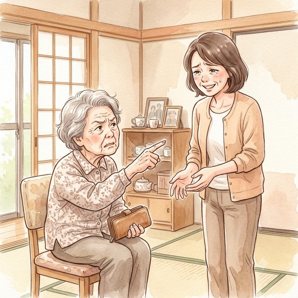 物盗られ妄想で世話をする家族を疑う認知症の高齢女性