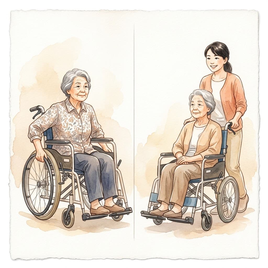 自走式車椅子と介助式車椅子の違いを比較したイラスト
