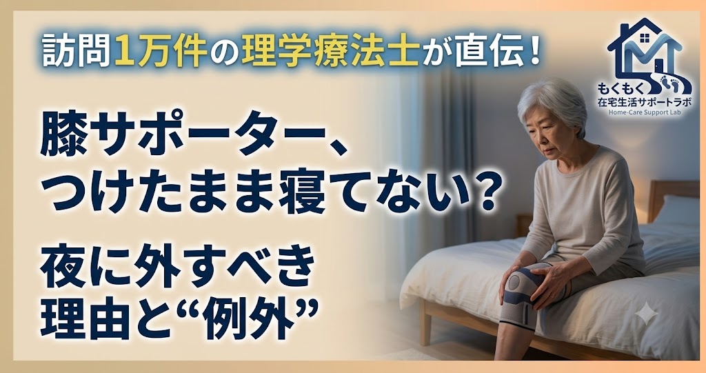 膝サポーターは寝るとき外す？夜の使い方を解説する記事のアイキャッチ
