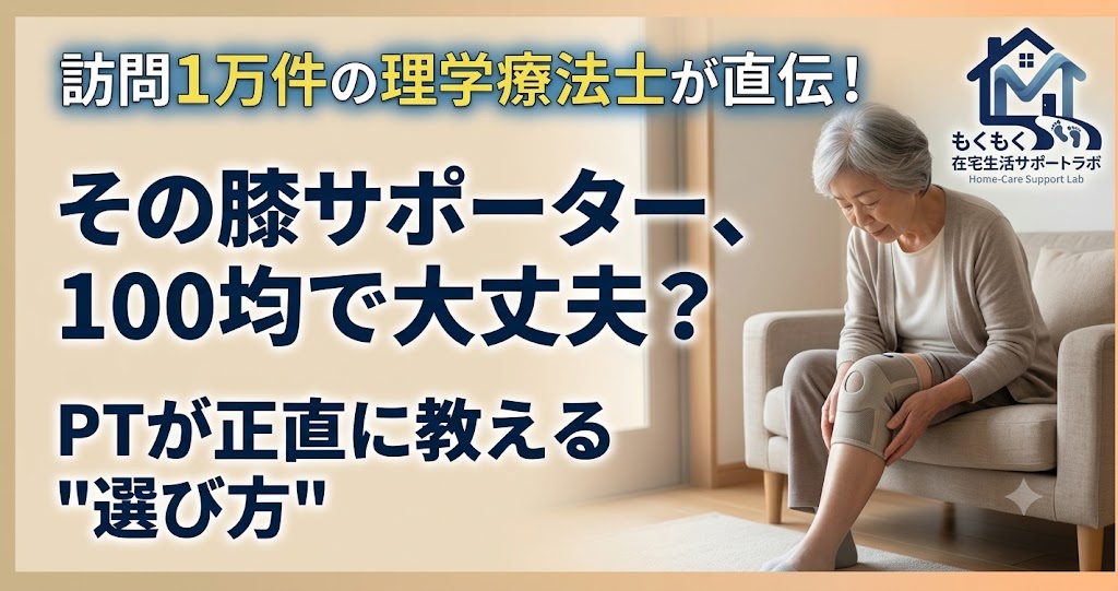 膝サポーターは100均で代用できるか訪問理学療法士が正直に評価する記事のアイキャッチ
