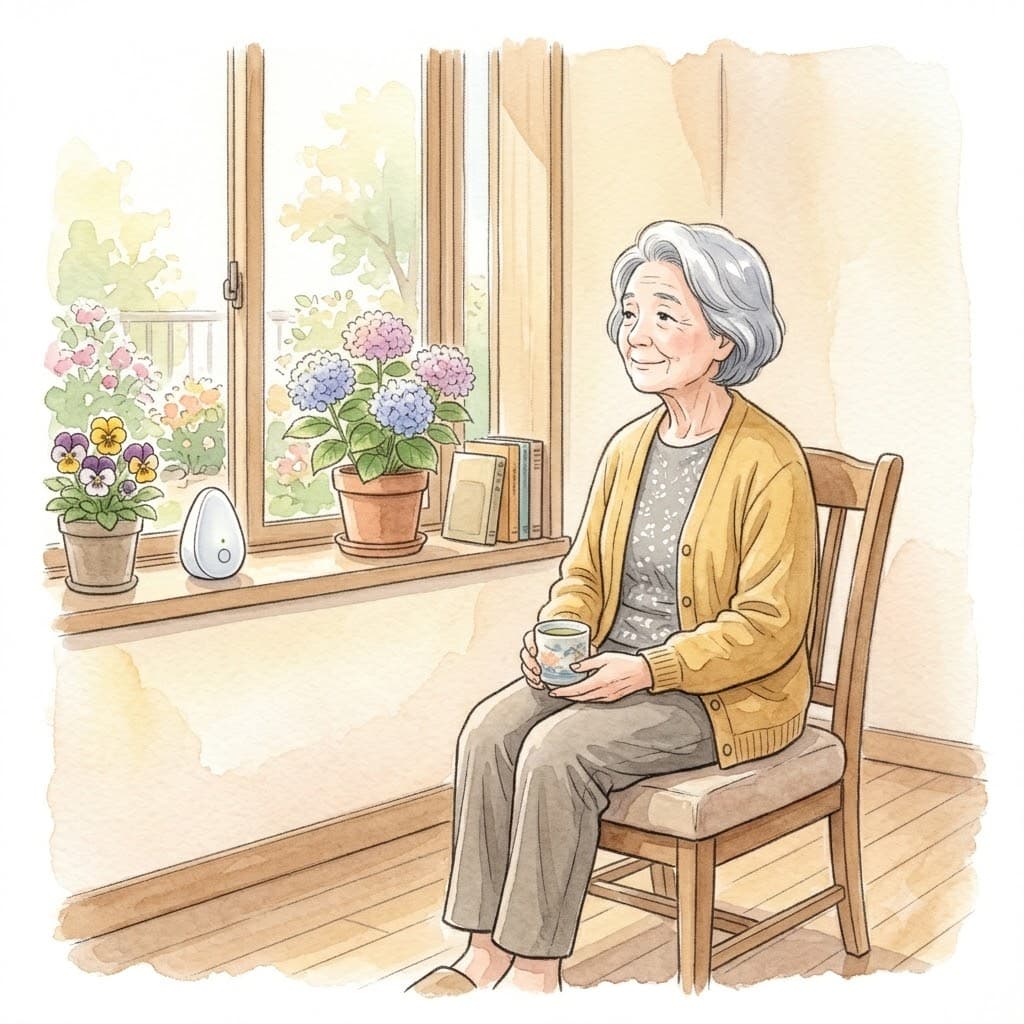 見守りに支えられ、安心して過ごす高齢の親