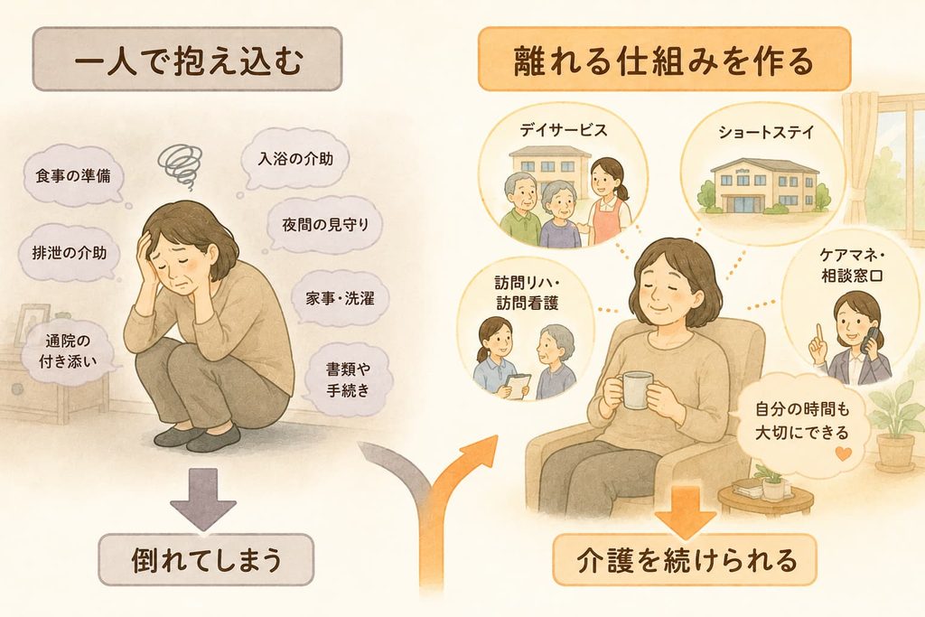 介護サービスを利用し、心身の余裕を取り戻した家族介護者