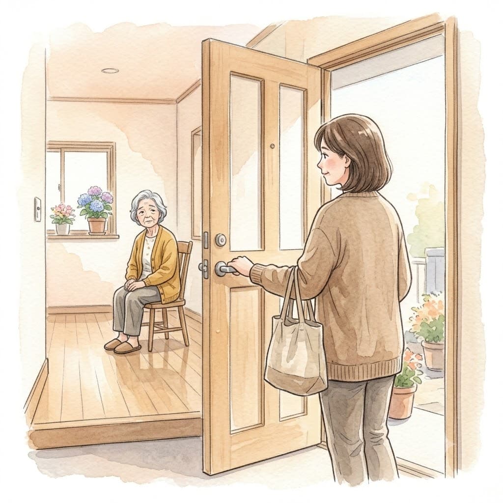 外出する家族と、家に一人で残る高齢の親