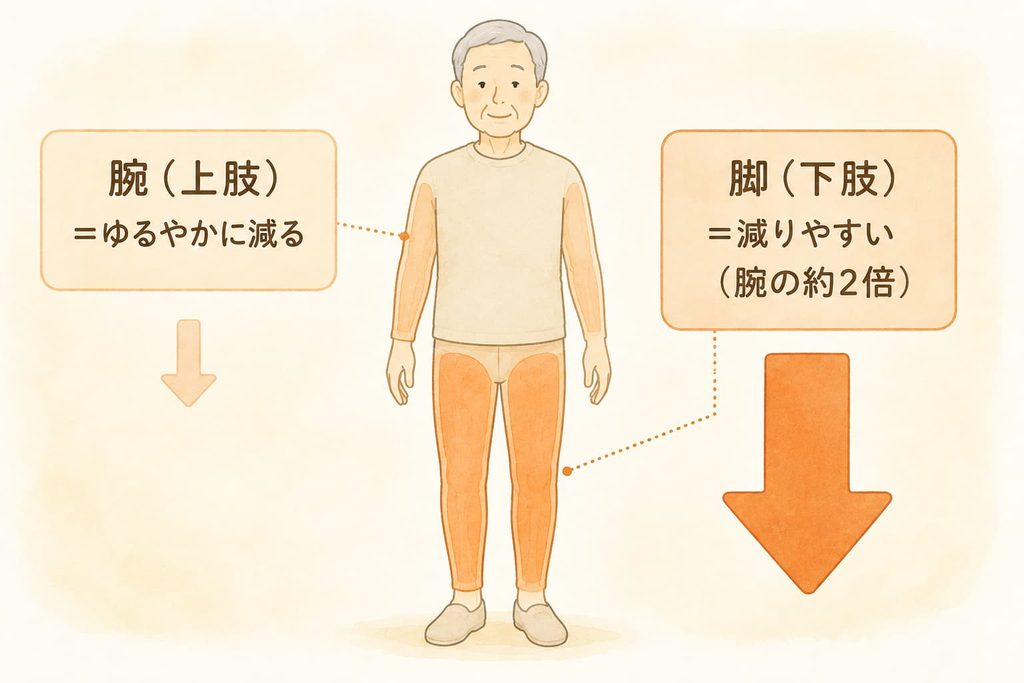 加齢とともに気づかないうちに衰えていく上半身を意識する高齢者のイメージ