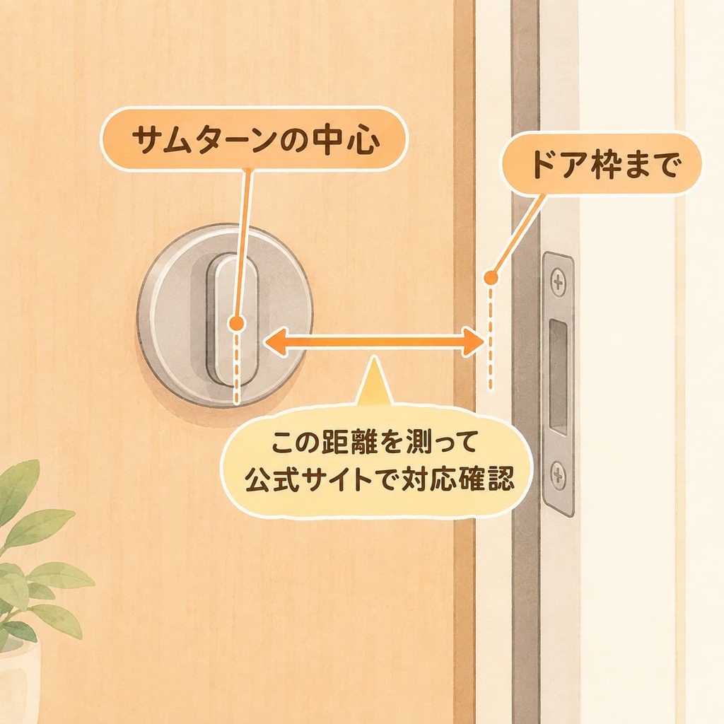 サムターンからドア枠までの距離を測る対応確認の図